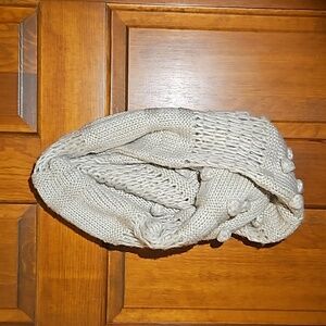 Wrap Infinity Scarf tan with sparkle, cute knit patterned, circle wrap, preloved